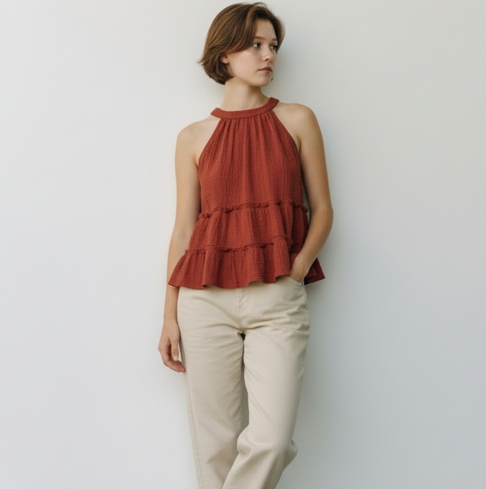 TIMING Black  Or  Rust Colored  Sleevless Ruffled Flowey  Top - Picture 6 of 7